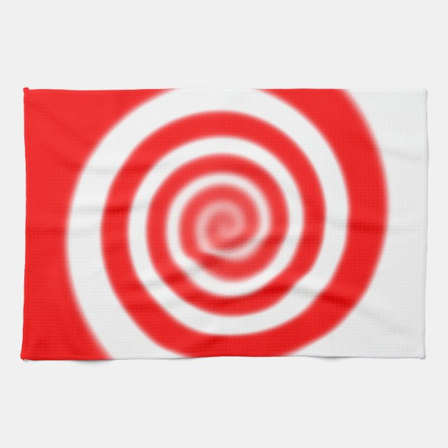 Red & White Peppermint Candy Swirl Tea Towel (Horizontal)
