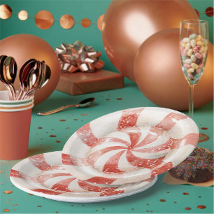 Red White Peppermint Christmas Candy Paper Plate