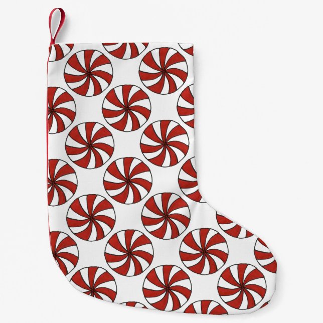 Red White Peppermint Hard Candy Starlight Mint Small Christmas Stocking (Front)