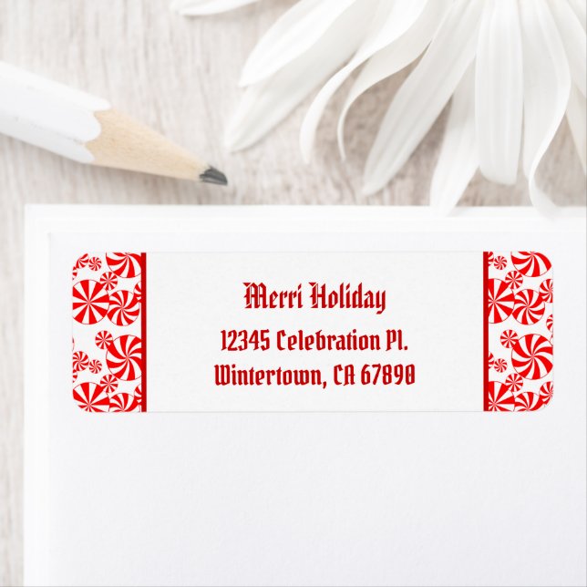 Red White Peppermint Pattern Custom Return Address (Insitu)