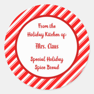 Red White Peppermint Striped Custom Baking Sticker