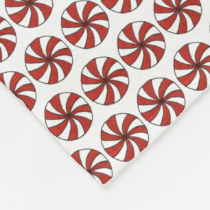 Red White Peppermint Swirl Mint Candy Christmas Fleece Blanket