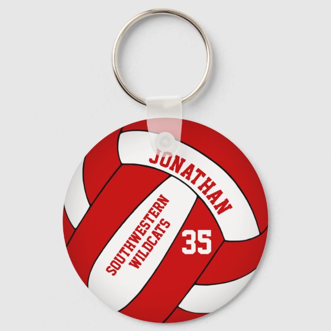 red white personalised boys volleyball key ring (Front)