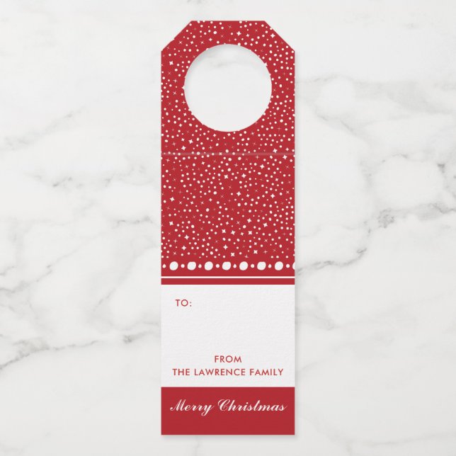 Red White Personalised Christmas Holiday Gift Bottle Tag (Front)