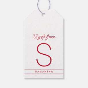 Red White Personalised Modern Name Initial Gift Tags