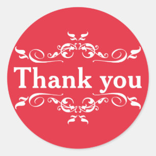 Red & White Personalised Thank You Classic Round Sticker
