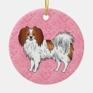 Red White Phalène On Pink Hearts Pet Memorial Ceramic Tree Decoration