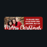 Red White Photo Christmas Return Address Labels<br><div class="desc">Your favourite family photo creates a beautiful Christmas return address label. It's on the left side of the label and your name and address is on the right. Merry Christmas scrolls across the bottom. Beautiful accent for your Christmas card envelopes.</div>