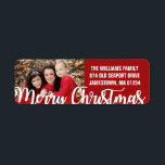 Red White Photo Christmas Return Address Labels<br><div class="desc">Your favourite family photo creates a beautiful Christmas return address label. It's on the left side of the label and your name and address is on the right. Merry Christmas scrolls across the bottom. Beautiful accent for your Christmas card envelopes.</div>