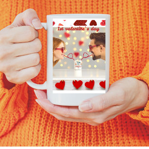 RED WHITE PHOTO FRAME VALENTINE Two-Tone COFFEE MUG