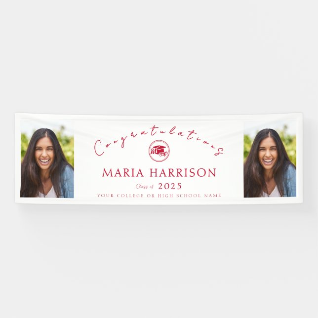 Red White Photo Graduation Banner (Horizontal)