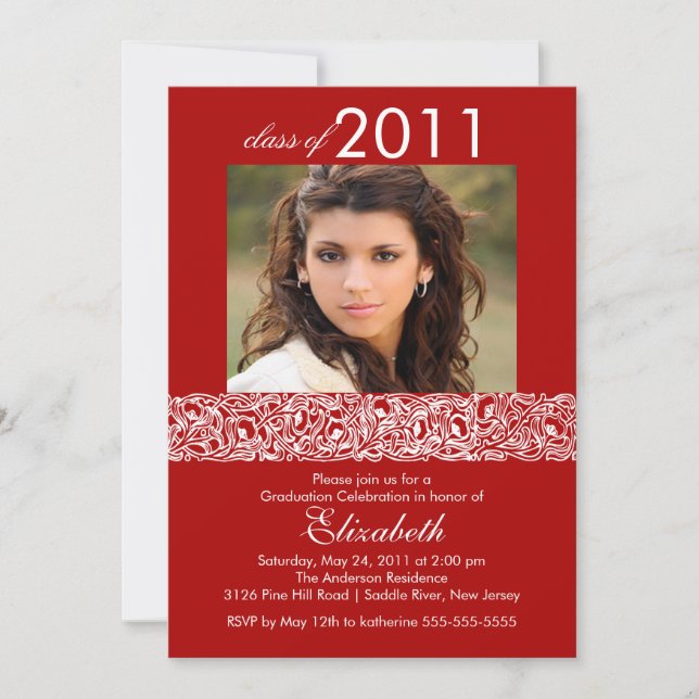 Red & White Photo Graduation Invitation (Front)