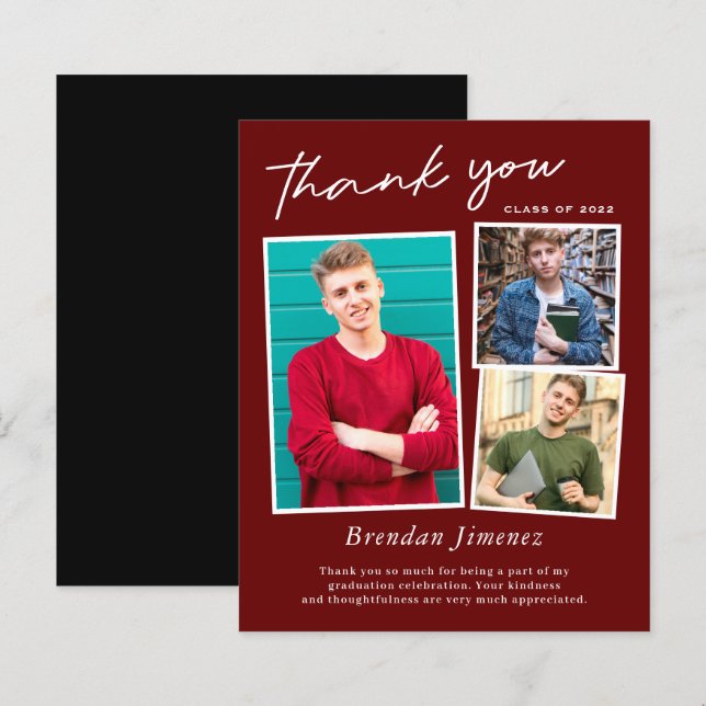 Red White Photo Graduation Thank You Card (Front/Back)