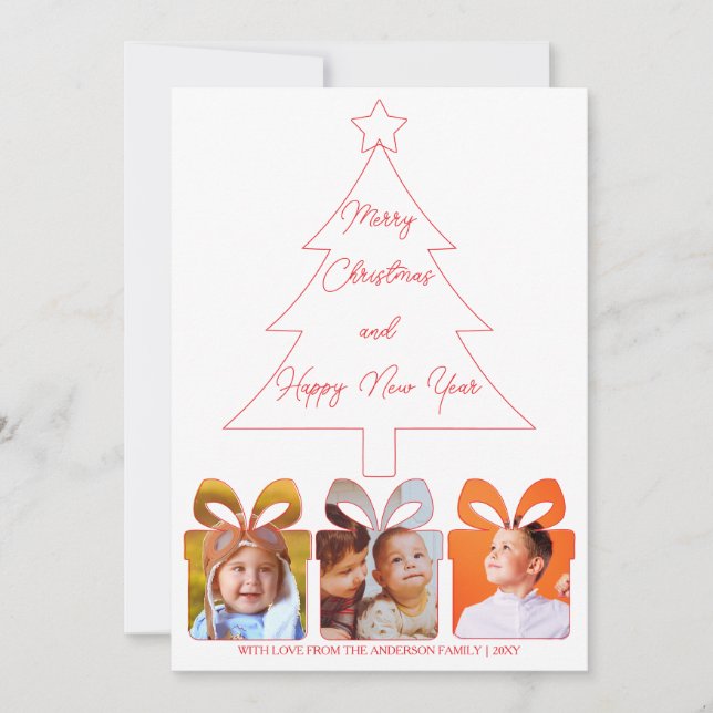 Red & White Photo Simple Modern Merry Christmas Holiday Card (Front)