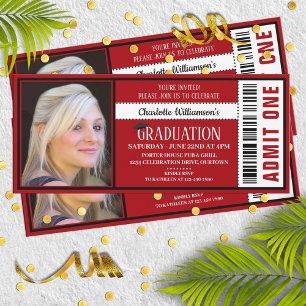 Red White Photo Ticket Graduation Party Invitation