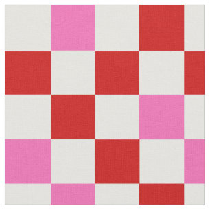 Red White Pink Chequered Pattern Design  Fabric