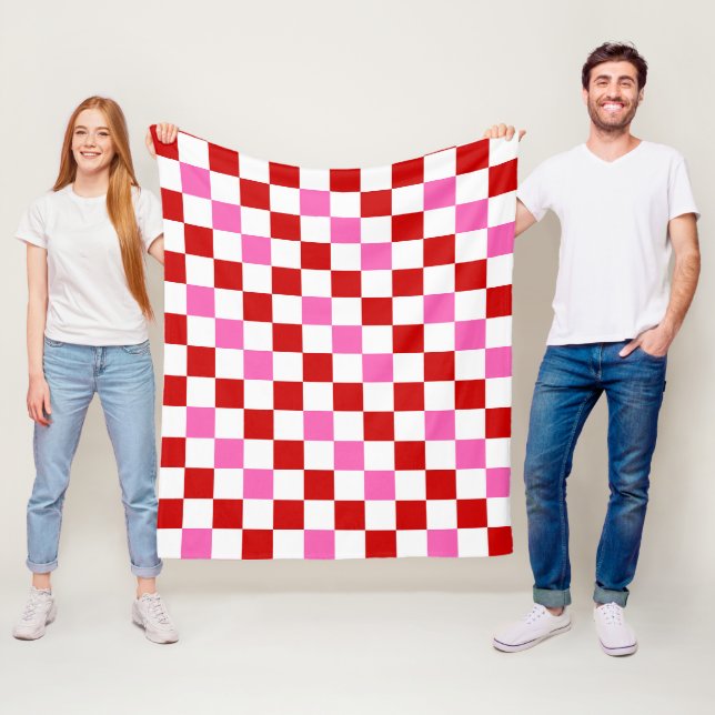 Red White Pink Chequered Pattern Design  Fleece Blanket (In Situ)