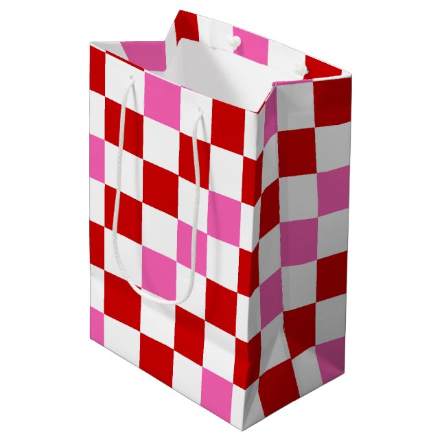 Red White Pink Chequered Pattern Design  Medium Gift Bag (Front Angled)