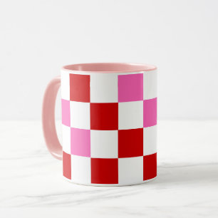 Red White Pink Chequered Pattern Design Mug