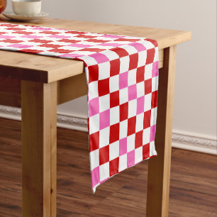 Red White Pink Chequered Pattern Design  Short Table Runner