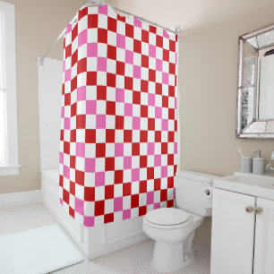 Red White Pink Chequered Pattern Design Shower Curtain