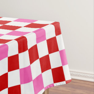 Red White Pink Chequered Pattern Design  Tablecloth