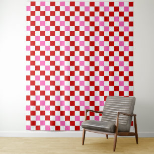 Red White Pink Chequered Pattern Design  Tapestry
