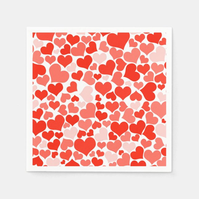 Red,White,Pink Heart Print Paper Napkins (Front)
