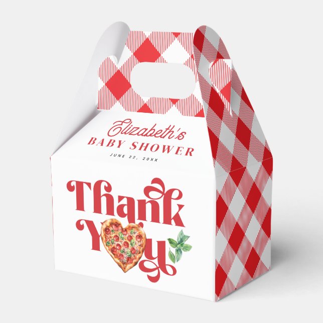 Red White Pizza Themed  Favour Box (Front Side)