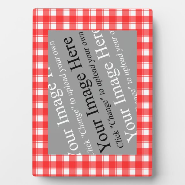 Red White Plaid Custom Image Easel Plaque (Front)