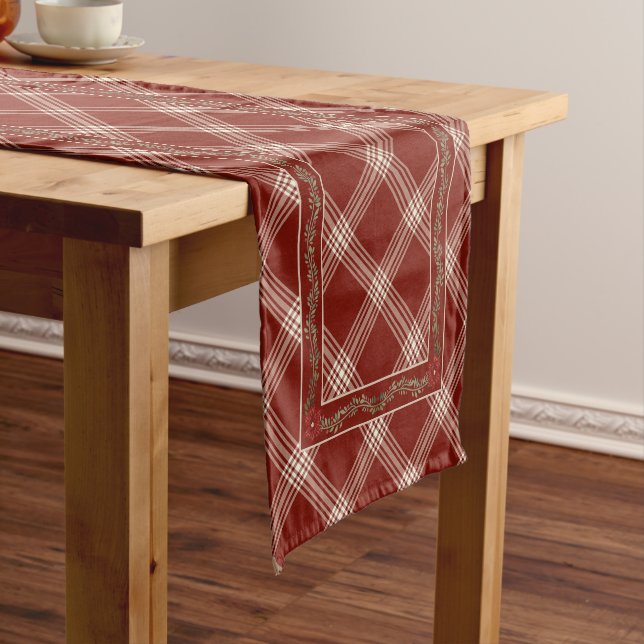 Red & White Plaid Holiday Table Runner (In Situ)