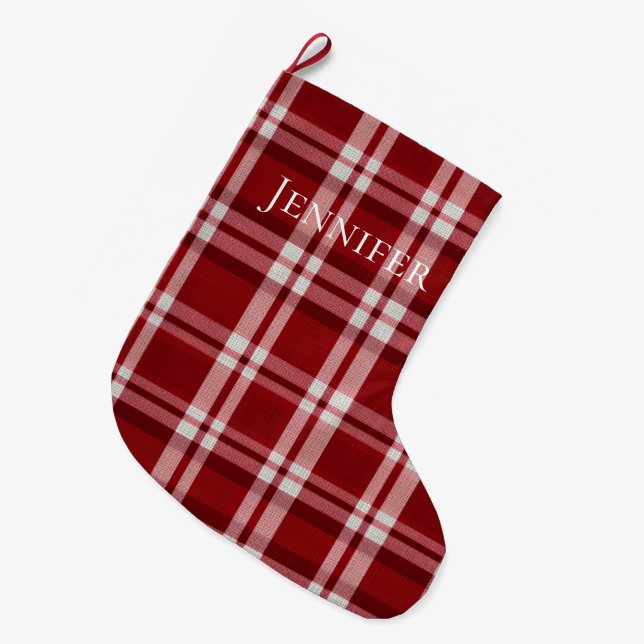 Red White Plaid Large Christmas Stocking (Front (Hanging))