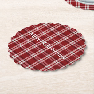 Red White Plaid Paper Coaster