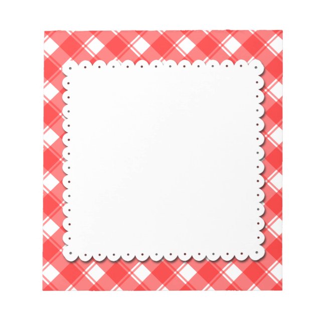 Red White Plaid Pattern Faux Doily Notepad (Front)