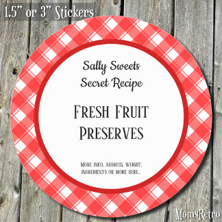 Red White Plaid Retro Custom Canning Stickers