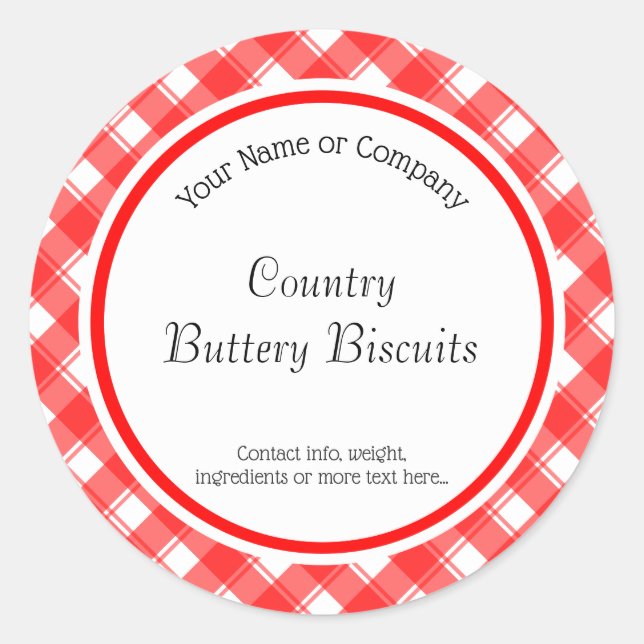 Red White Plaid Retro Editable Baking Stickers (Front)