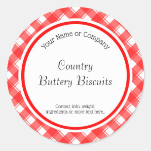 Red White Plaid Retro Editable Baking Stickers
