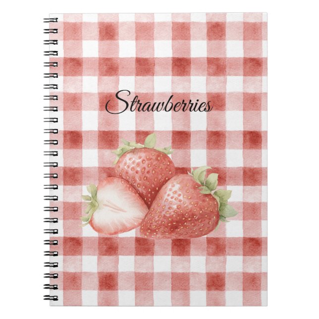 Red White Plaid Strawberries Notebook (Front)