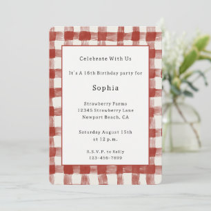 Red White Plaid Stripes Birthday Invitation
