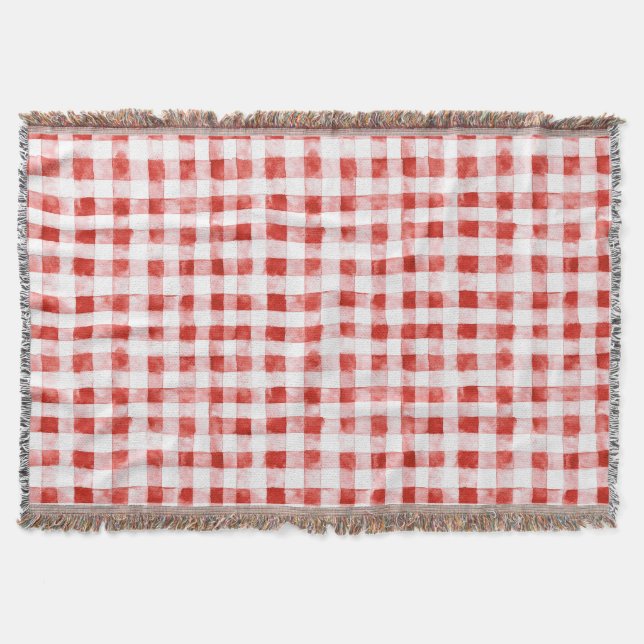 Red White Plaid Stripes Birthday Throw Blanket (Front)