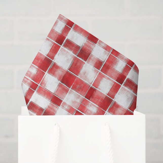Red White Plaid Stripes Birthday Tissue Paper (Gift Bag)