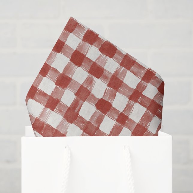 Red White Plaid Stripes Birthday Tissue Paper (Gift Bag)