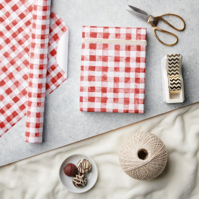 Red White Plaid Stripes Birthday Wrapping Paper (Crafts)