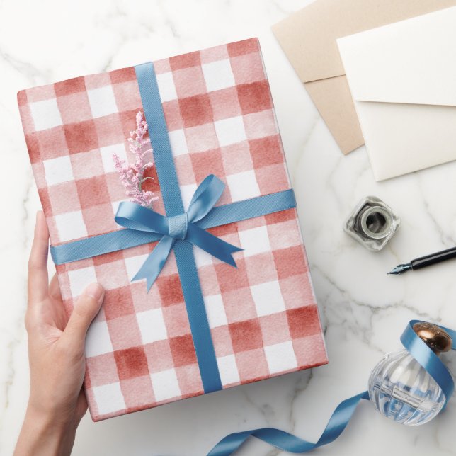 Red White Plaid Stripes Birthday Wrapping Paper (Gifting)
