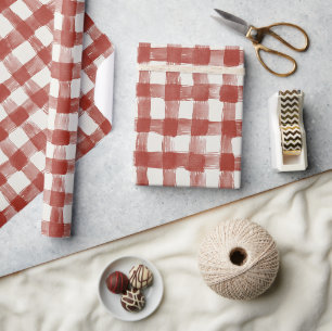 Red White Plaid Stripes Birthday Wrapping Paper