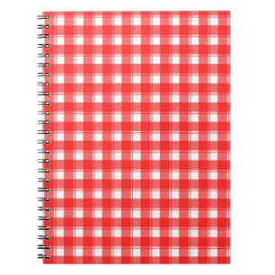 Red White Plaid Stripes Pattern Notebook