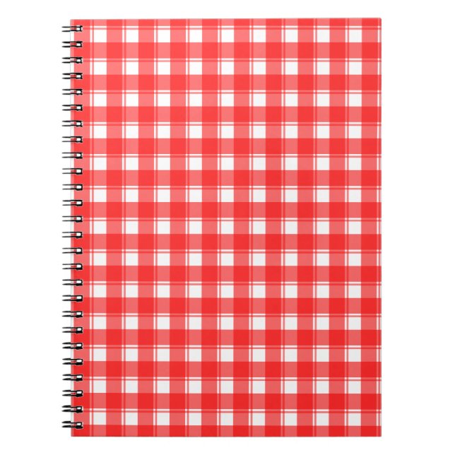 Red White Plaid Stripes Pattern Notebook (Front)