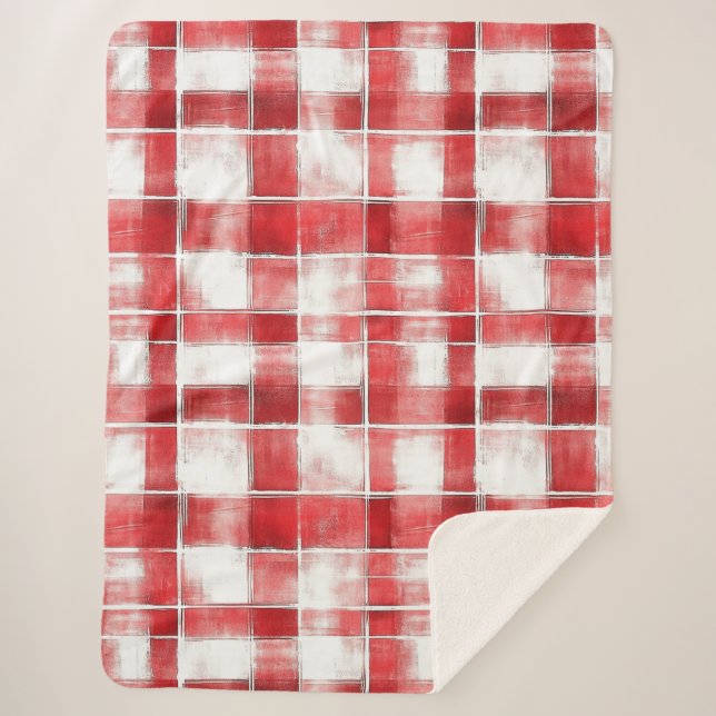 Red White Plaid Stripes   Sherpa Blanket (Front)