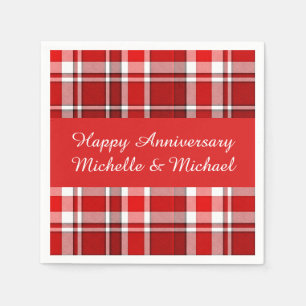 Red White Plaid Tartan   Add Your Name Napkin