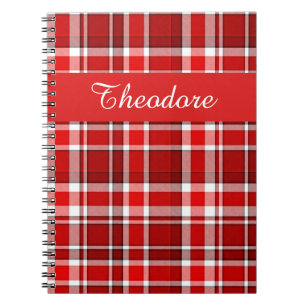 Red White Plaid Tartan   Add Your Name Notebook
